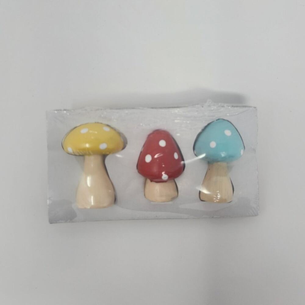 Ceramic Mini Mushrooms Yellow Blue Red Set of 3